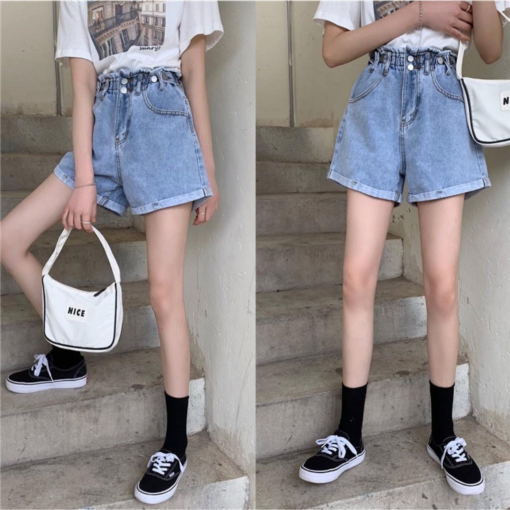 Quần ngố jean nữ quần short jean nữ, quần jean ngốn lưng thun màu xanh Form chữ A lai cuốn style Ulzzang MSLIO001