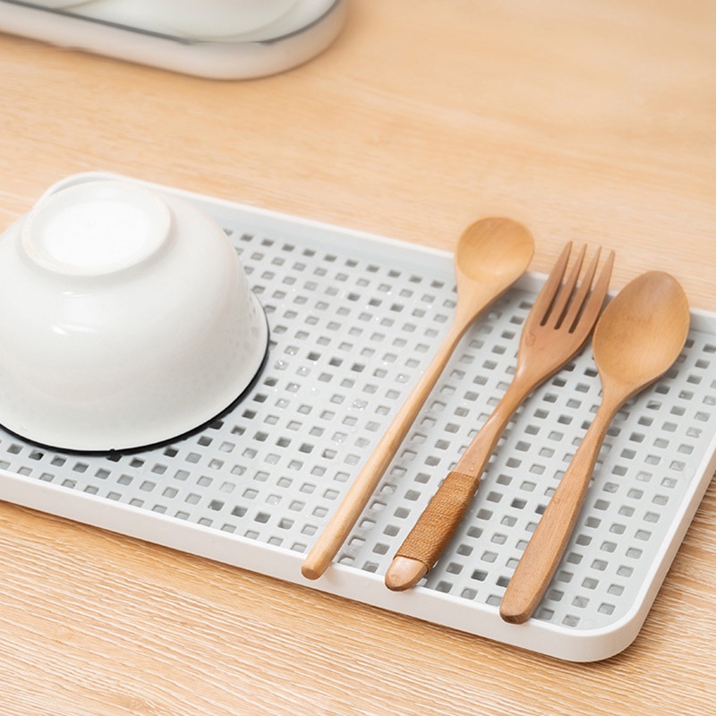 Khay trà hai lớp nhựa để bàn đựng cốc thoát nước kệ bát đĩa babo