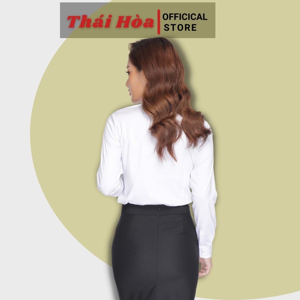 Áo sơ mi nữ công sở dài tay, màu trắng chất vải cotton Áo sơ mi nữ Thái Hòa 047-01-01