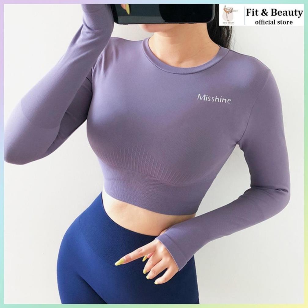 Áo croptop tay dài, áo tập gym nữ dài tay ôm body vải dệt kim cao cấp CROP12 2022