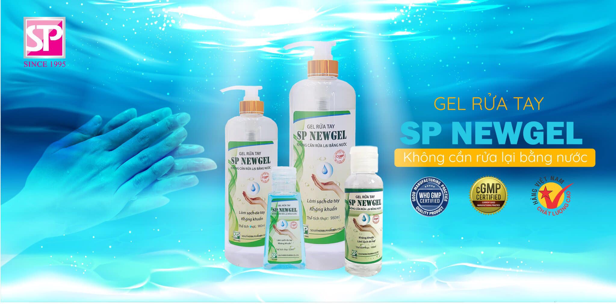 Gel rửa tay khô kháng khuẩn SP NewGel 50/100ml tiện dụng, nước rửa làm sạch da tay và tiêu diệt vi khuẩn hiệu quả, không cần rửa lại bằng nước - hàng Việt Nam Chất Lượng Cao được chứng nhận FDA