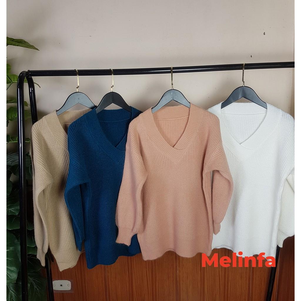 Áo len nữ cổ tim dài tay dáng thụng dày dặn mềm mịn co giãn thoải mái thời trang Hàn Quốc mùa thu đông mã A0206