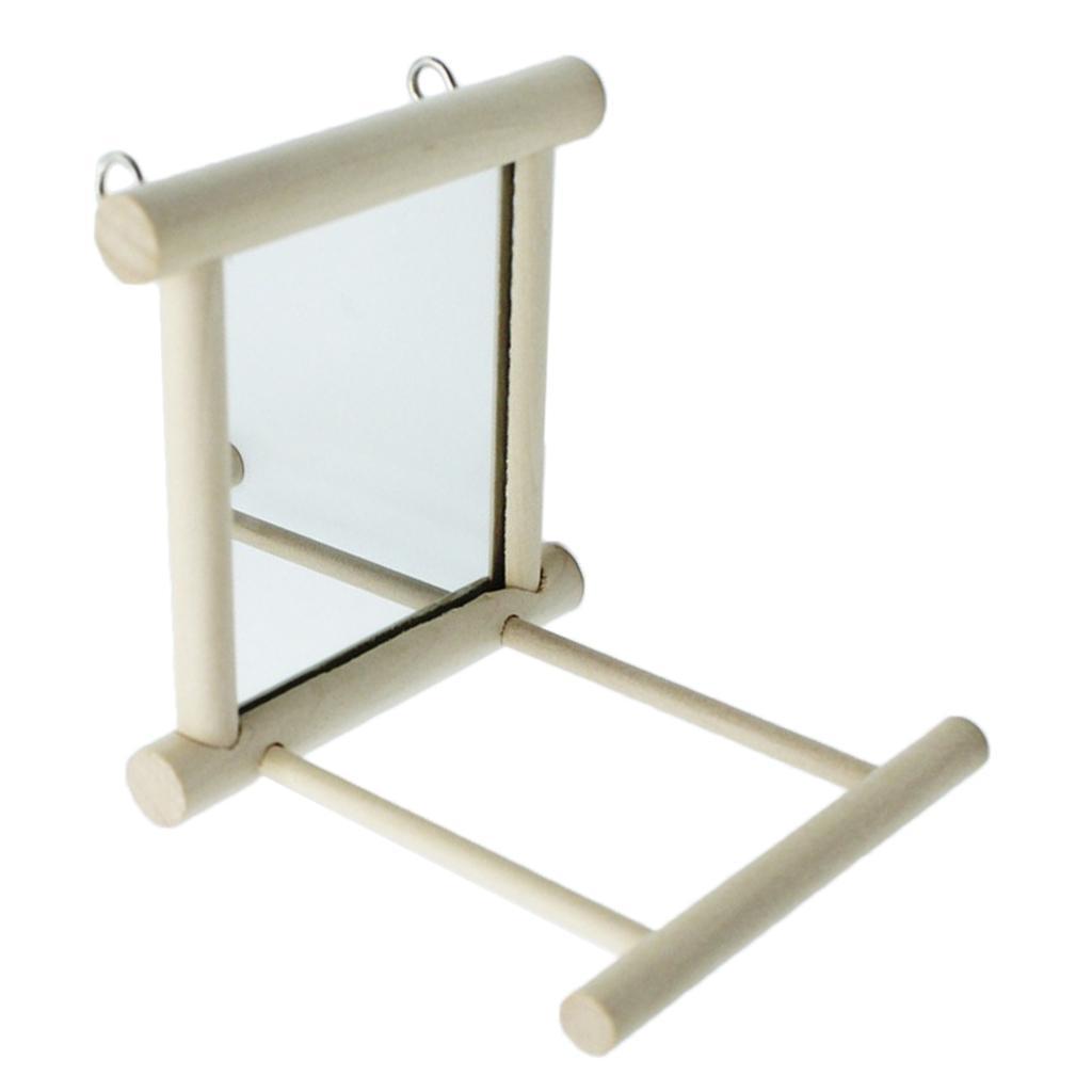 Pet Bird Cage Perches Stand Platform + Bird Swing Hanging Play with Mirror