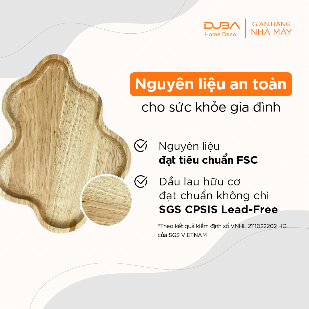 Khay gỗ decor, thớt trang trí gỗ cao su hình đám mây màu tự nhiên đạt chuẩn xuất khẩu - DUBA