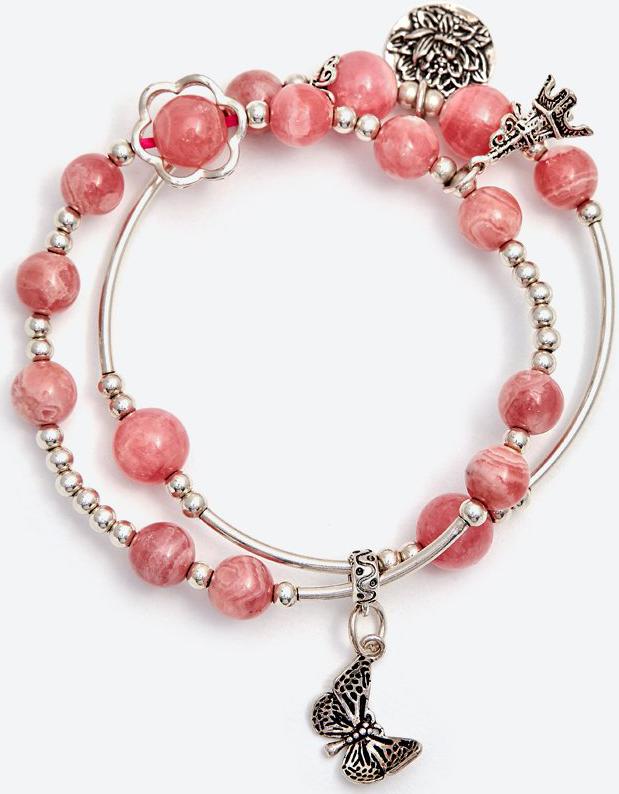 Vòng tay đôi đá đào hoa rhodochrosite phối hoa sen Ngọc Quý Gemstones