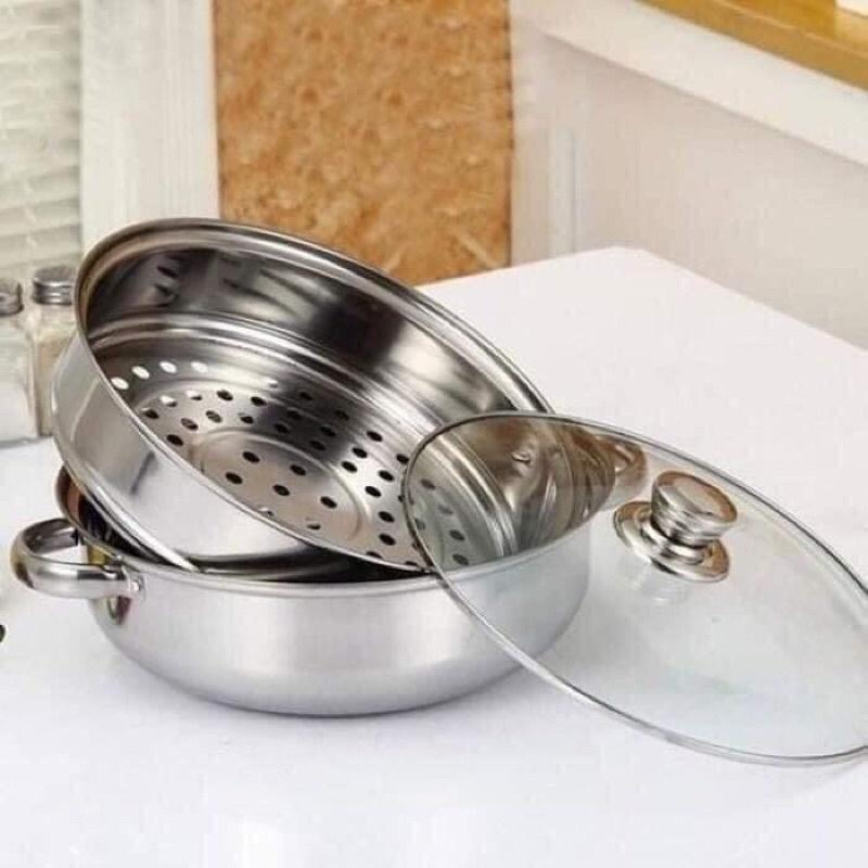 Nồi hấp 2 tầng inox Nồi hấp 2 tầng siêu tiện lợi đun được bếp từ