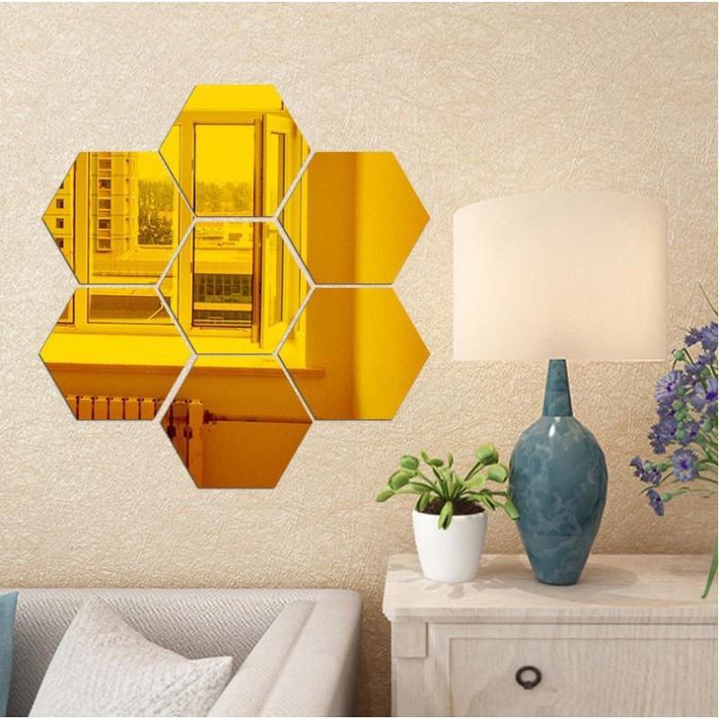 Gương dán tường lục giác Golden Luxury 20x17cm size lớn