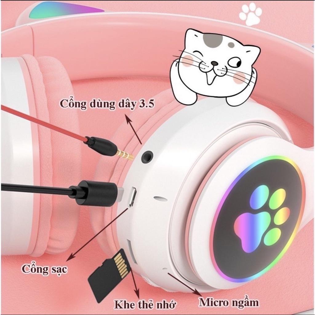 Tai Nghe Mèo Bluetooth , Headphone Tai Mèo Dễ Thương Có Mic,Âm Bass Mạnh Mẽ Và Dung Lượng Pin Khủng 400mAh