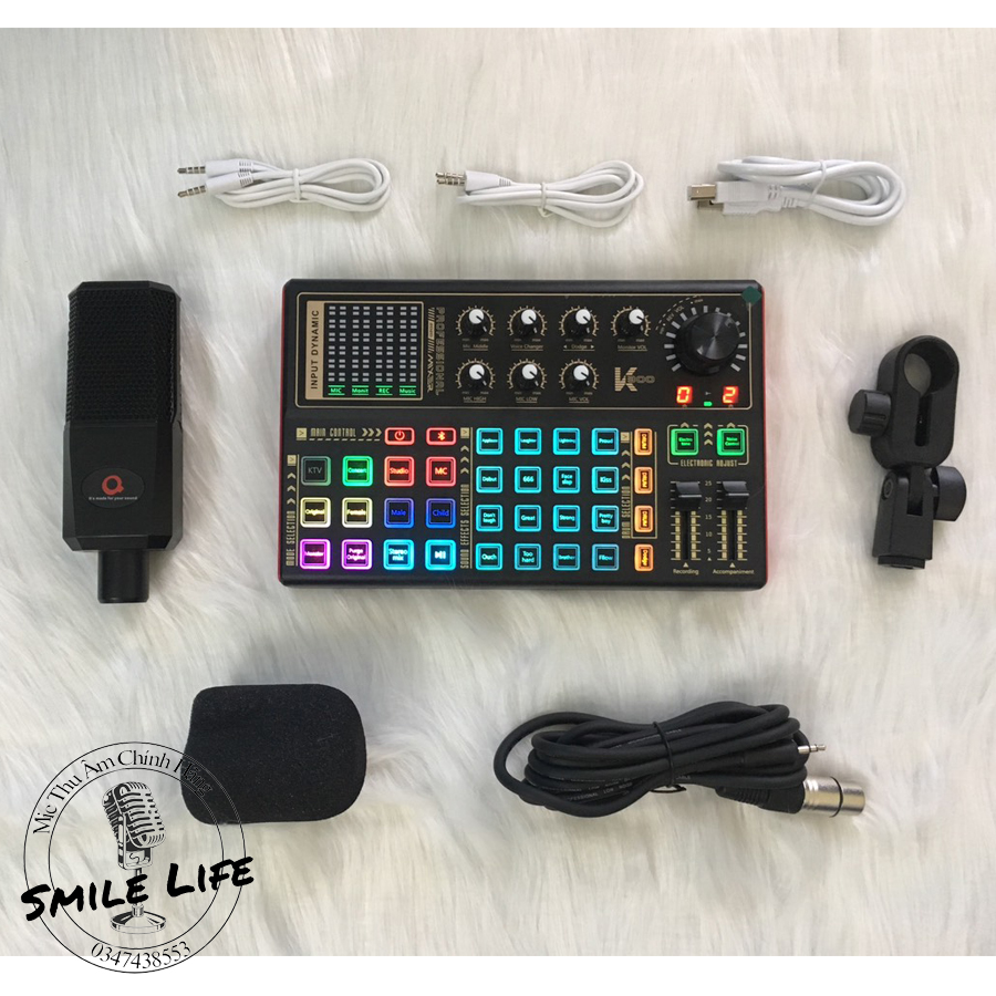 Combo Livestream Thu Âm Mic ALC 280 Sound Card K300 Bluetooth autotune Chân Kẹp Mic Tai nghe chụp