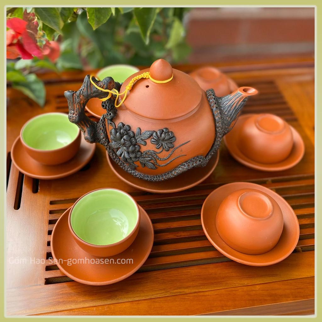 Bộ Ấm Chén Tử Sa Đắp Nổi Hoa Phù Dung