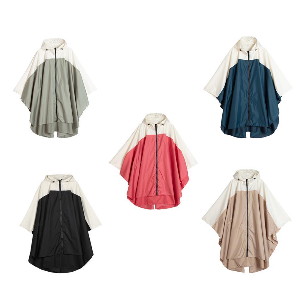 Waterproof Lightweight Hooded Raincoat Rain Jacket Batwing-Sleeved Poncho - Red