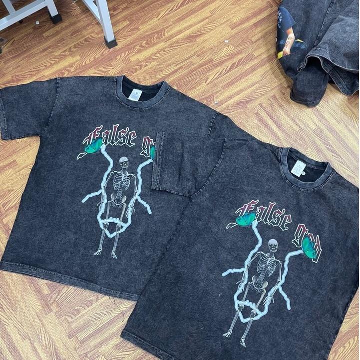 Áo thun loang đen FALSE GOD nam nữ tay lỡ chất liệu cotton 100% phối dáng unisex