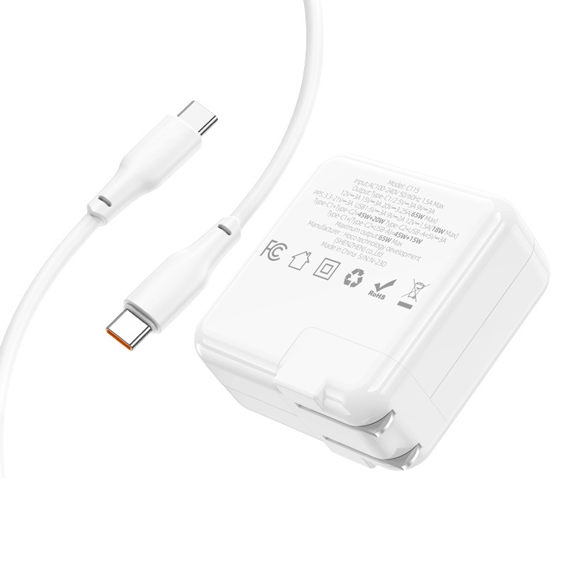 Bộ Củ, cốc sạc nhanh typec 65w cao cấp tiện lợi với 2 cổng Type-C va 1 cổng USB chân dẹp có thể gập gọn lại an toàn chống cháy nổ - Hàng nhập khẩu