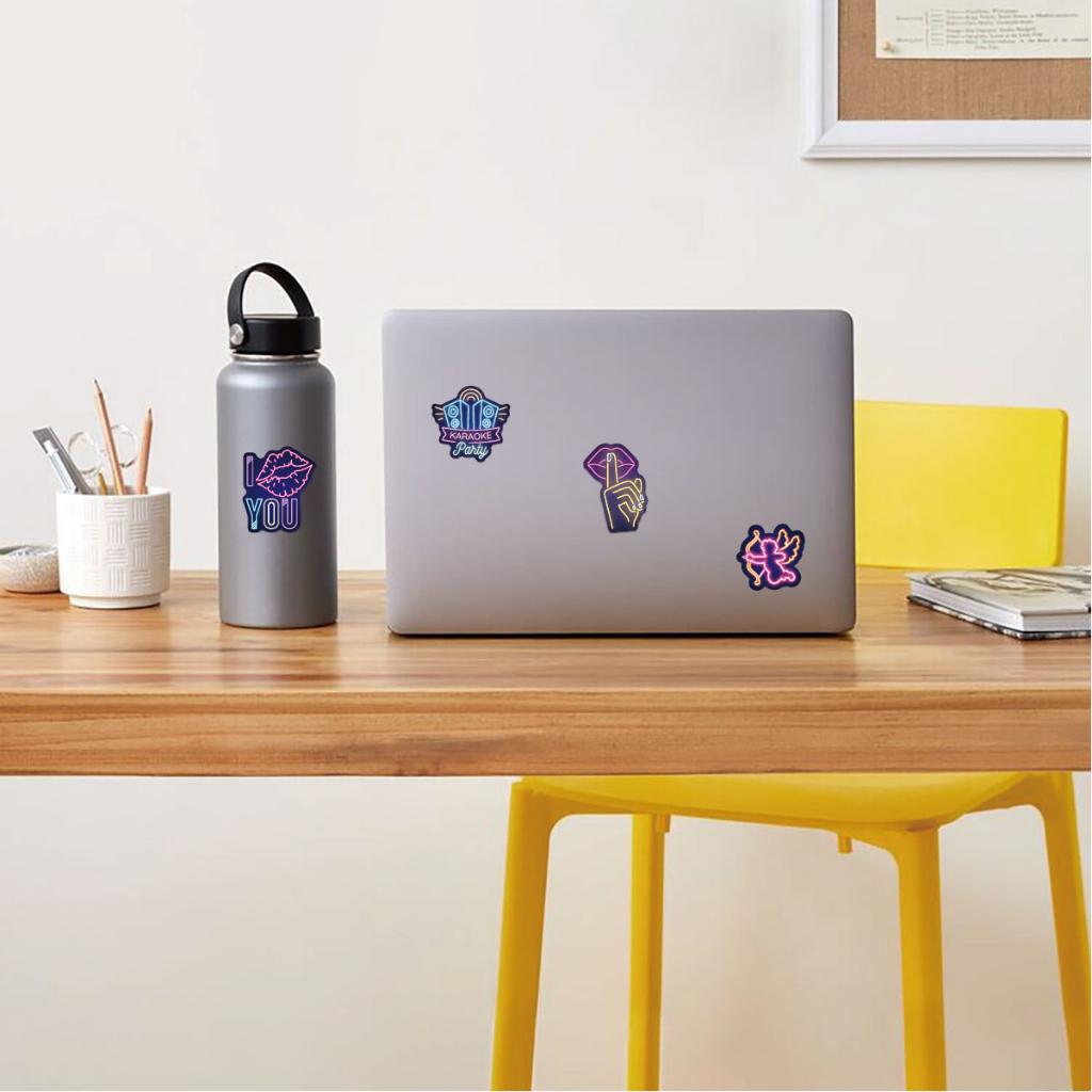 Sticker NEON ĐEN hoạt hình cute trang trí mũ bảo hiểm,guitar,ukulele,điện thoại,sổ tay,laptop
