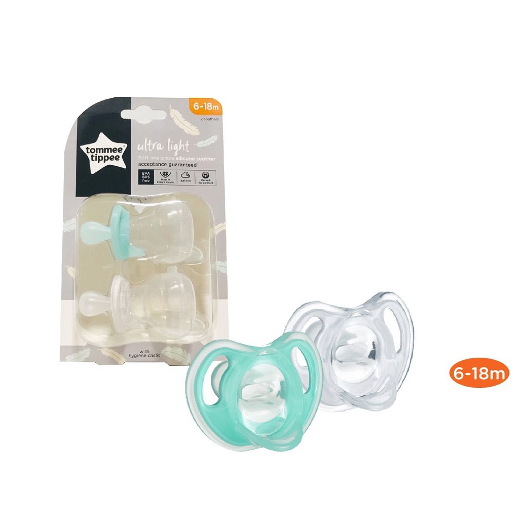 Ty ngậm silicon siêu nhẹ cho bé Tommee Tippee Ultra Light 6-18 tháng - Xanh ngọc/Trắng