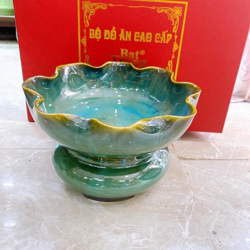 Bát Minh Đường Tụ Thuỷ - Thả Sen Dâng Phật Chuẩn Bát Tràng Men Ngọc Lục