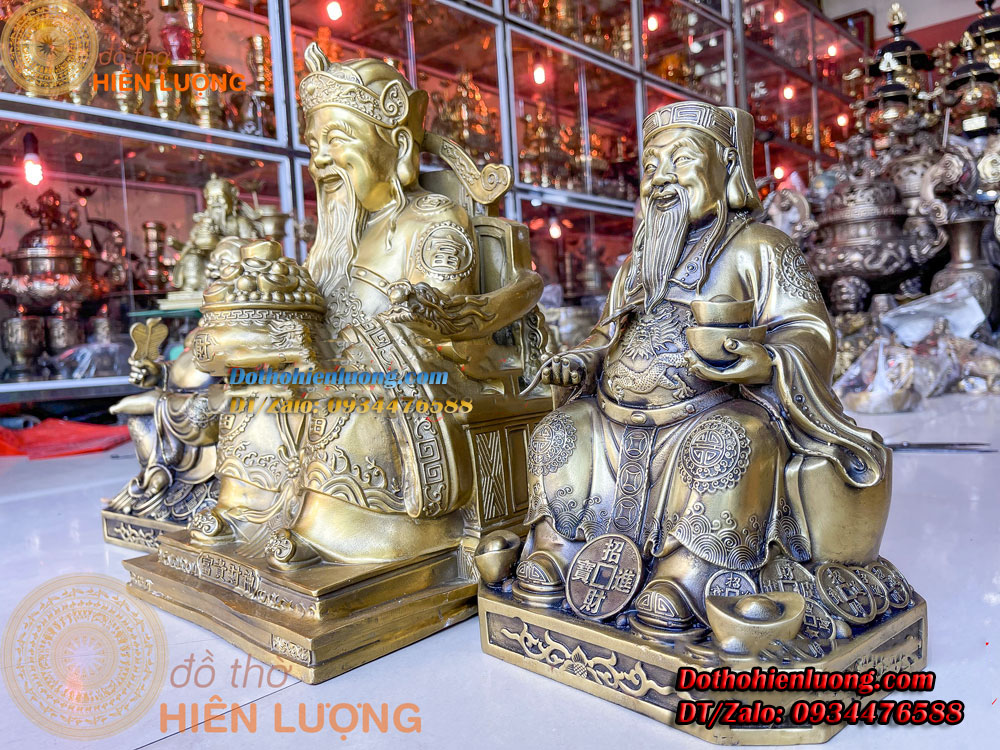 Bộ 03 Tượng Thần Tài - Thổ Địa - Ông Phát Hàng Đẹp Màu Vàng Loại To Bằng Đồng Nguyên Chất Cao 30cm Và 40cm