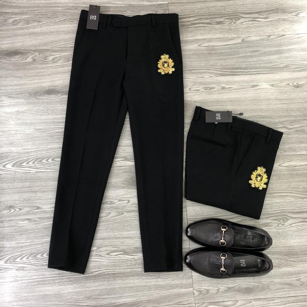 Quần Tây Đen Nam Mác Họa Tiết Thêu Kimsa ,Quần Âu Dáng Hàn Phom body Dáng Ôm, Ống Côn Vải Chống Nhăn,Không Bai Màu