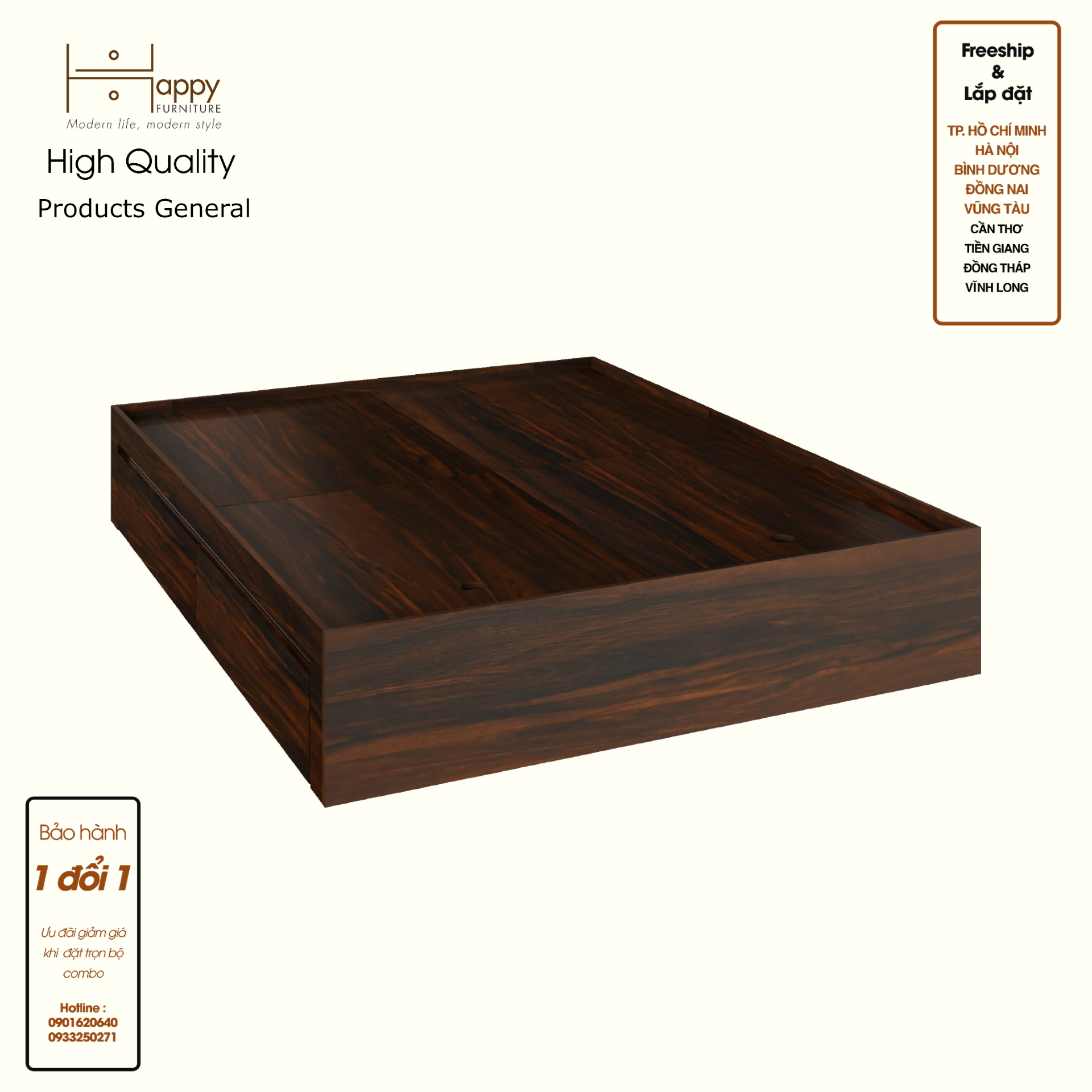 HAPPY FURNITURE,  Giường 4 ngăn kéo - HEINEE, GNG_210 GNG_211 GNG_212 GNG_213, 203cmx35cm DxC , sản phẩm phổ thông