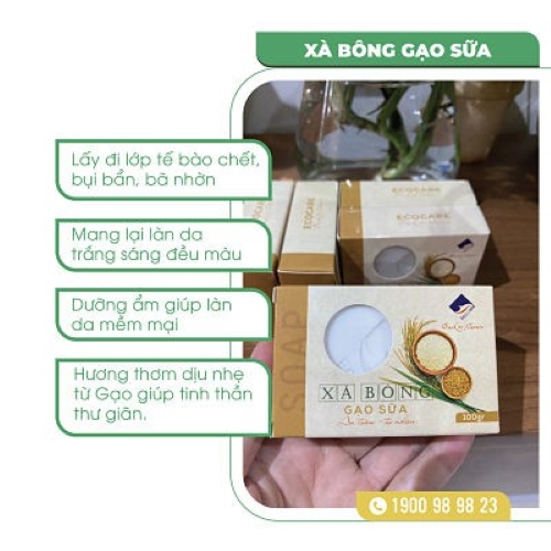 Xà bông sữa gạo Ecocare - Tẩy tế bào chết, giảm nhờn và mụn, dưỡng ẩm, sáng da - 100gr