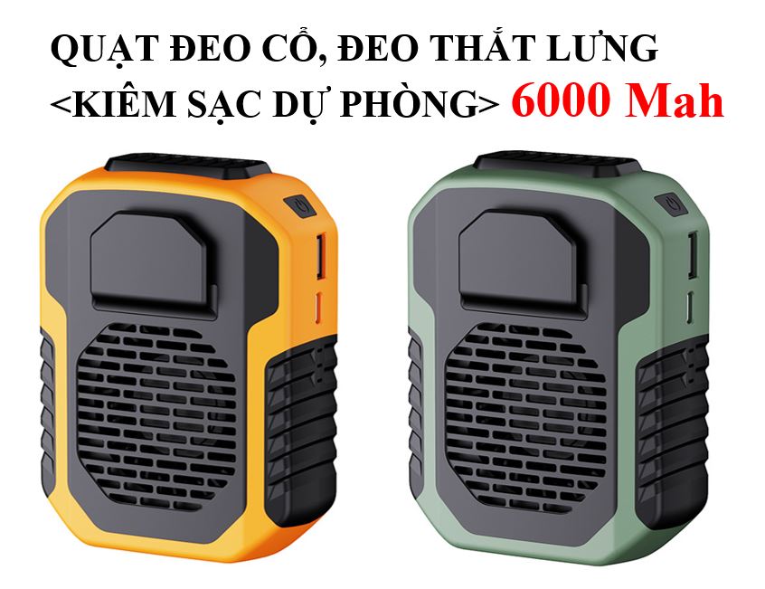 Quạt tích điện đeo cổ, đeo thắt lưng 6000Mah , siêu mạnh mẽ, siêu khỏe