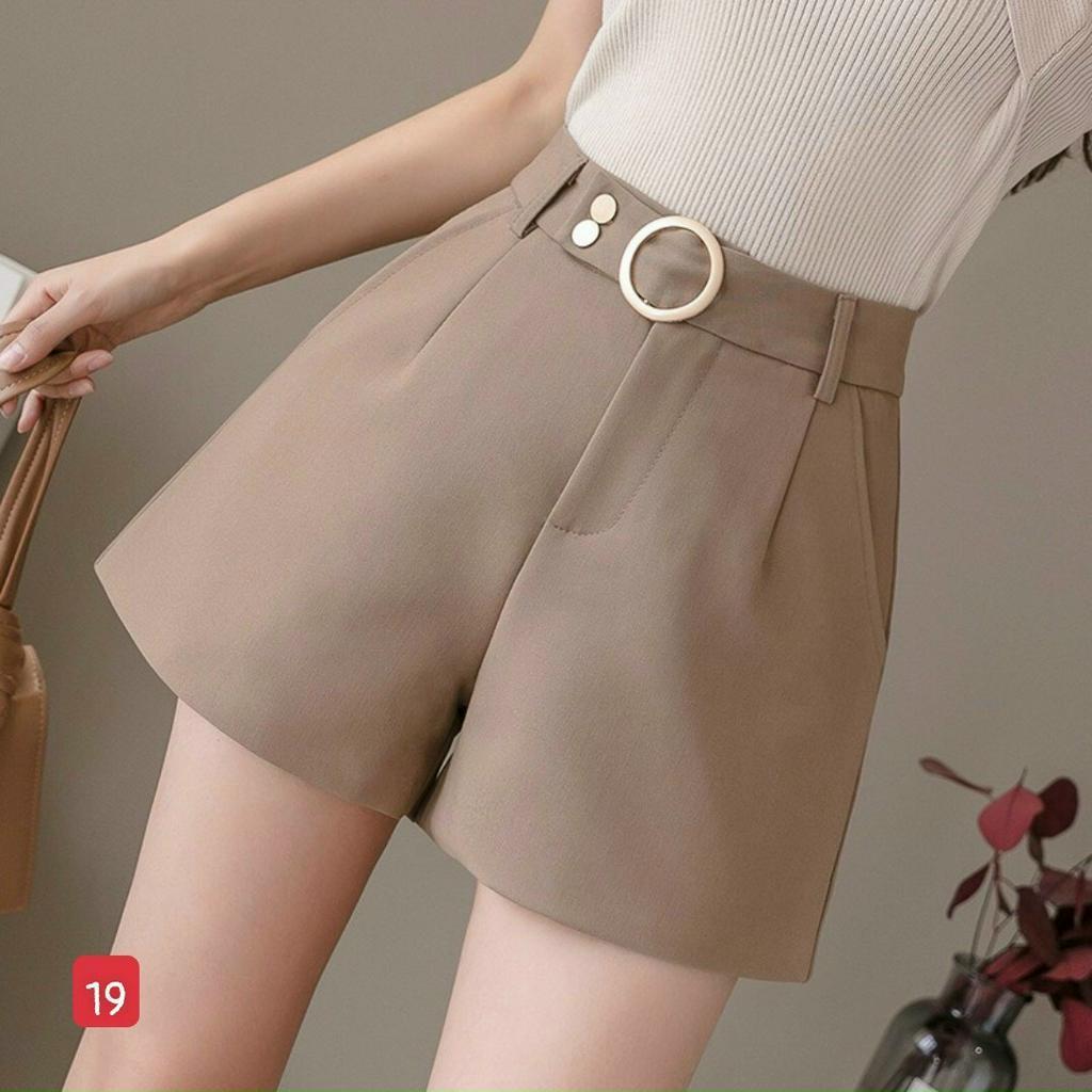 Quần short nữ cạp cao đai tròn vải tuyết mưa Hàn Quốc đẹp Q028