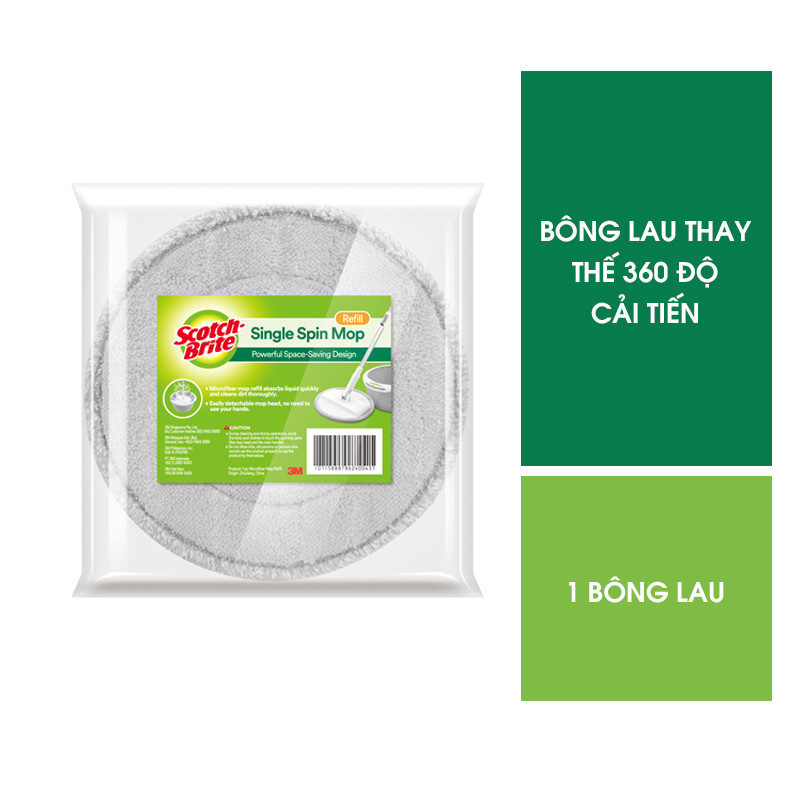 Combo bộ lau nhà 360 độ cải tiến mới nhỏ gọn cao cấp thông minh Scotch-Brite 3M BLN-360CT và bông lau thay thế cái tiến