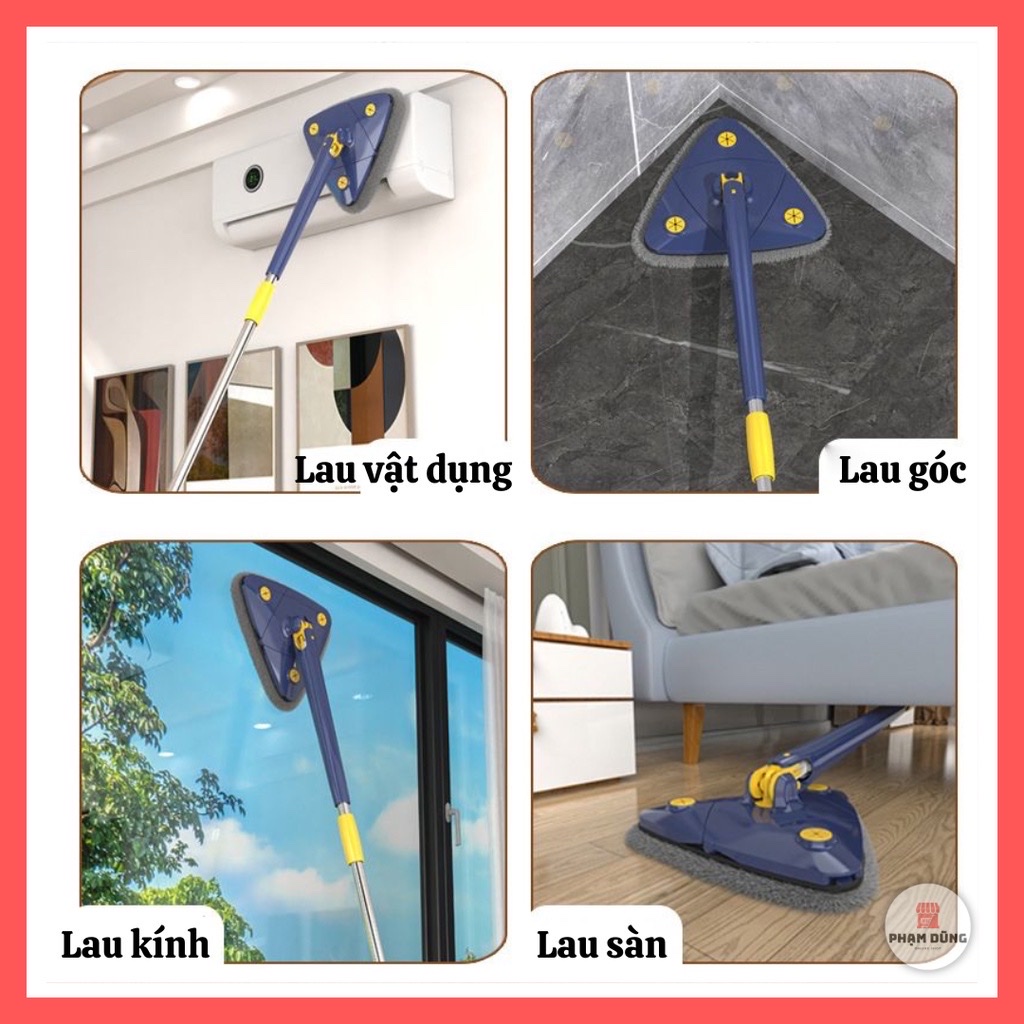 Cây lau nhà tam giác đa năng  tự vắt , lau khô , lau ướt xoay 360 độ thông minh ,có độ dài tùy chỉnh  giúp việc lau gần , lau xa , trên cao dễ dàng , thấm hút nước , sạch bụi bẩn có thể tháo rời để giặt bông lau vô cùng tiện lợi