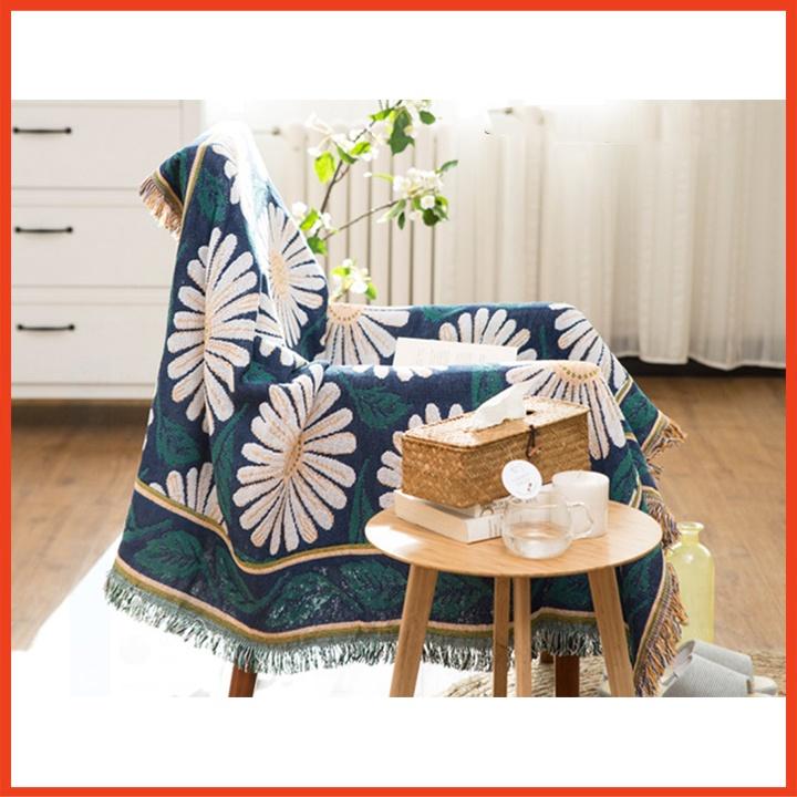 Thảm Sofa Dệt 2 Mặt, Thảm Trang Trí Thổ Cẩm Hoa cúc