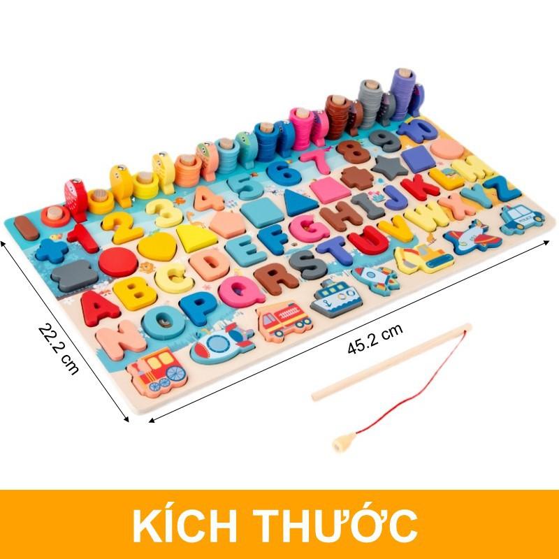 Câu Cá Gỗ Đồ Chơi 6 Trong 1 Đa Năng Kèm Hình Khối, Số, Chữ Và Phương Tiện Giao Thông - Giúp Bé Phát Triển Tư Duy