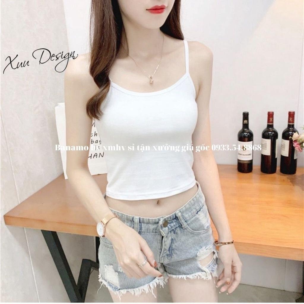 Áo thun nữ hai dây thời trang Banamo fashion chất cotton đẹp màu trắng co giãn tốt áo nữ hai dây cotton 3122