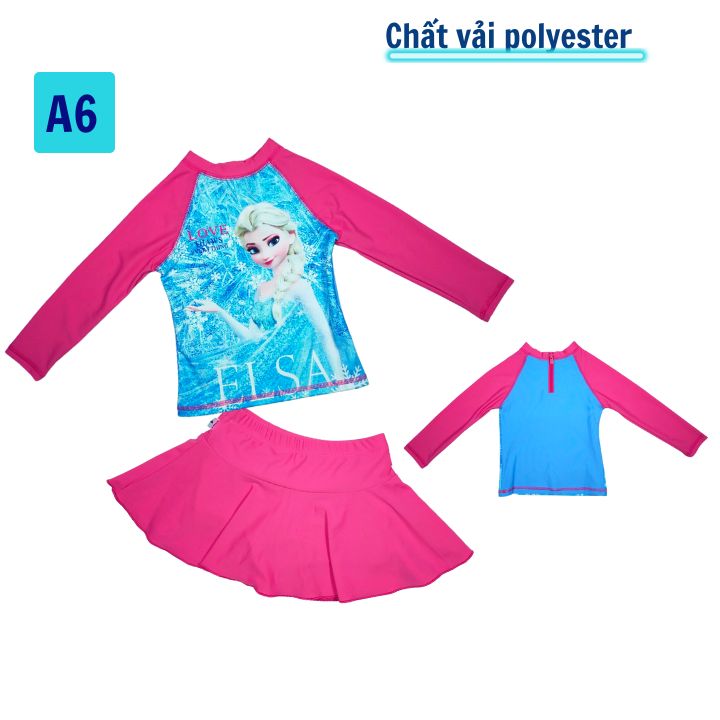 Đồ bơi bé gái tay dài hình Pony - Elsa từ 10-39kg -quần giả váy tạo kín đáo