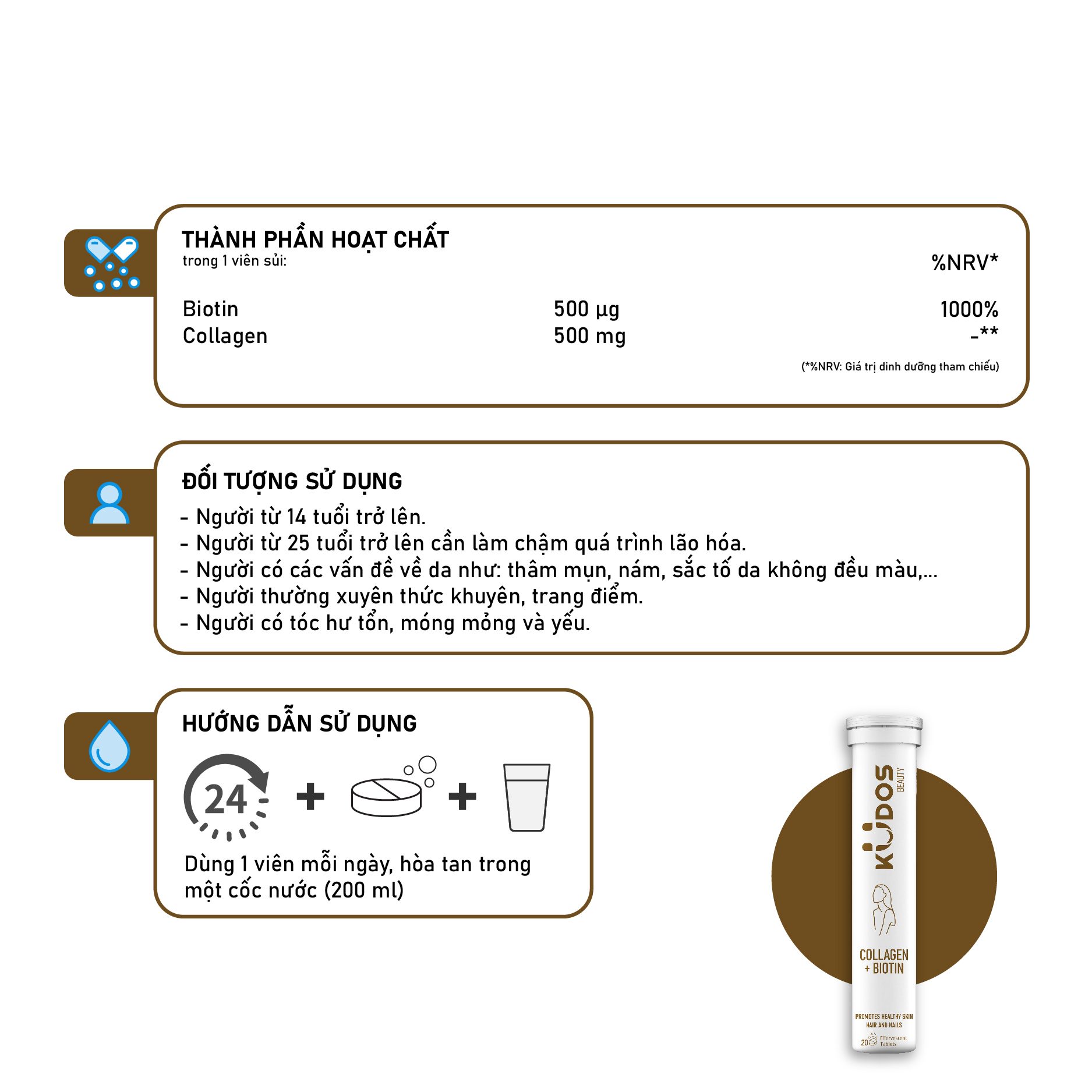 Combo Đẹp Da - Viên Sủi KUDOS VITAMIN C 1000mg + Viên Sủi Collagen + Biotin KUDOS BEAUTY