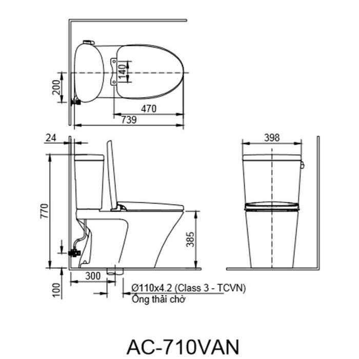 Bồn Cầu INAX AC-710VAN 2 Khối Xả Gạt Aqua Ceramic - Vật liệu xây dựng Big H