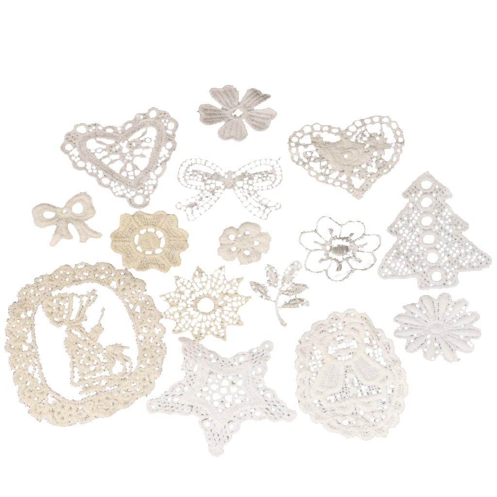 Bộ 15 Miếng Các Loại Trắng Ren Thêu Miếng Dán May Táo Viền Thủ Công DIY