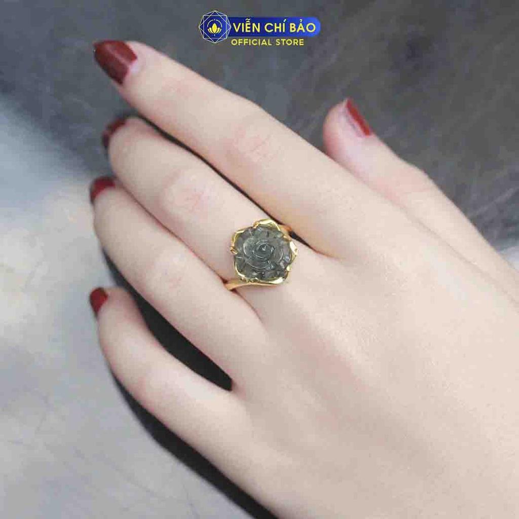 Nhẫn bạc nữ Hoa Mẫu Đơn đá tóc xanh bạc S925 xi vàng thương hiệu Viễn Chí Bảo N600021