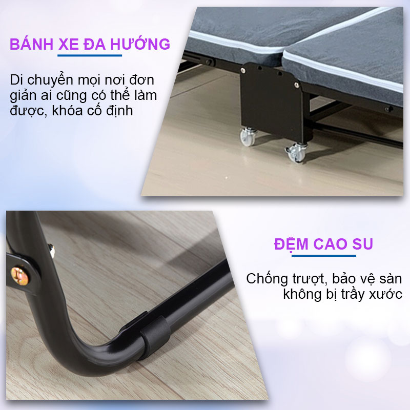 Giường Gấp Gọn 3 Khúc Cao Cấp NIKITA GB365 - Đệm Bọt Biển - Khung Sắt Sơn Tĩnh Điện - Chính Hãng NIKITA