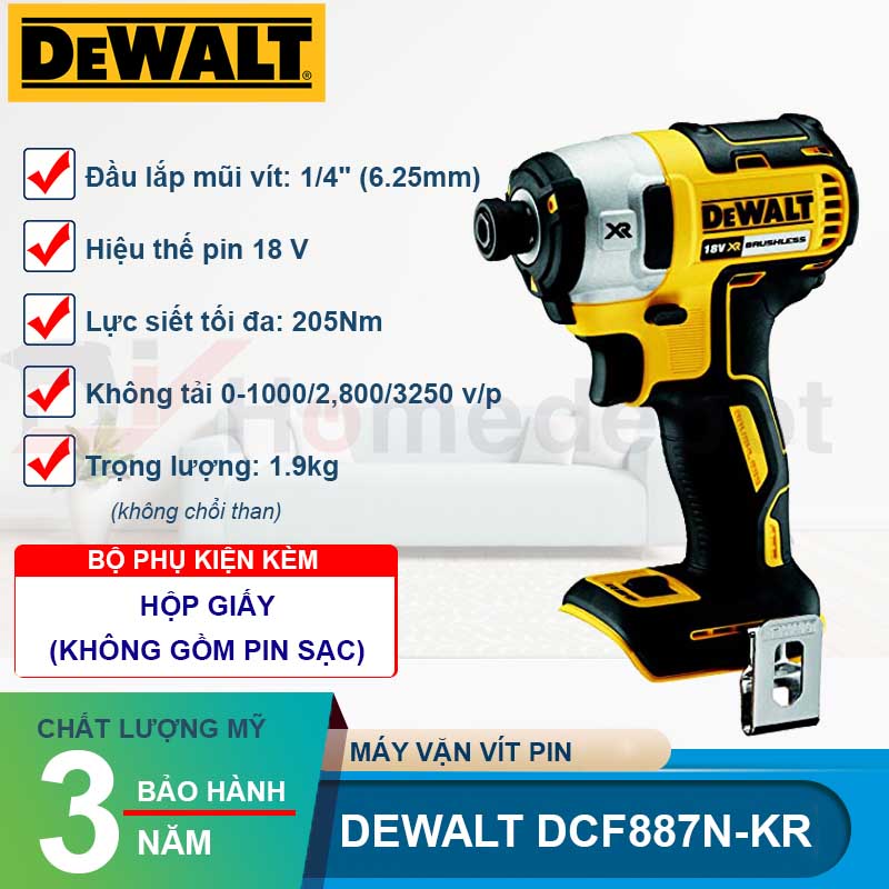 CHÍNH HÃNG - Thân Máy bắt vít dùng pin 18V Dewalt DCF887N ( chưa gồm pin, sạc)