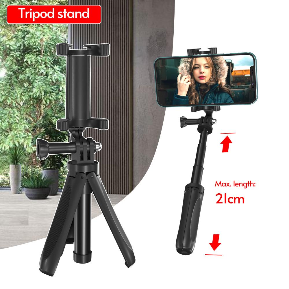Foldable Mini Desktop Tripod Phone Holder with 3 Sections Extendable Adjustable Phone Clip Length for Vlog Live Stream