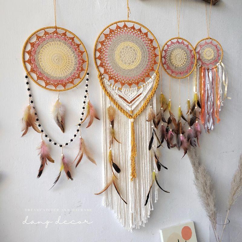 Set dreamcatcher trang trí nhà cửa tông màu hồng đất pastel phong cách vintage