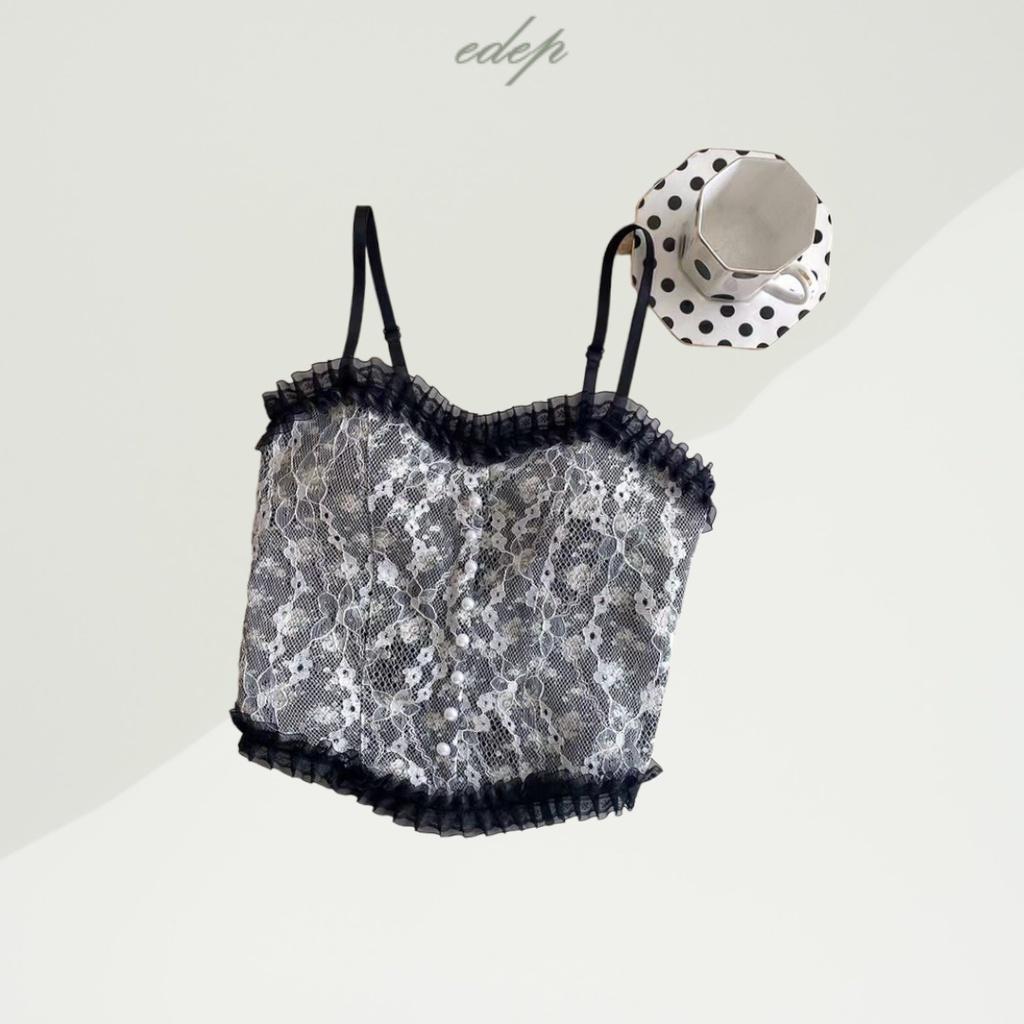 Áo Bra Nữ Hai Dây Ren Croptop Có Mút Ngực Kiểu Tiểu Thư Trun Lưng Mềm Mại EDEP 6688