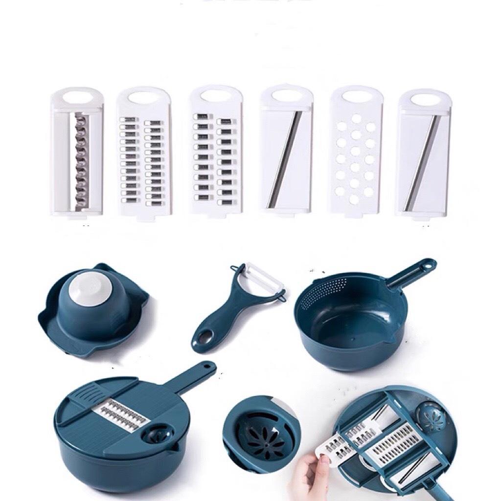 Set bộ nạo rau củ đa năng 9 in 1, rổ bào rau củ thiết kế thông minh, cực tiện lợi