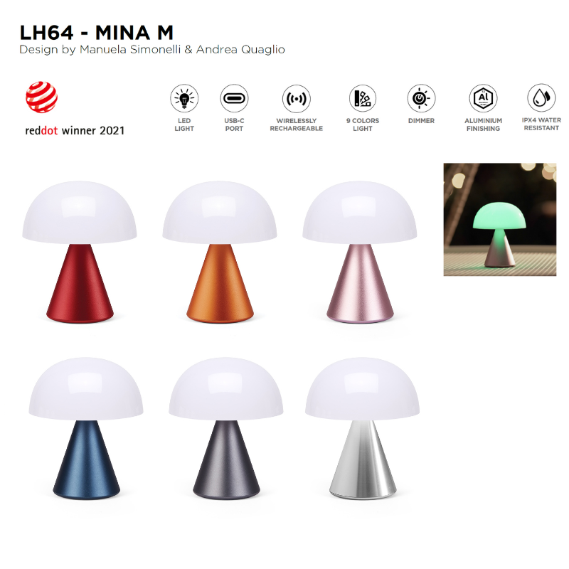 Đèn LED 9 màu LEXON size 11cm để bàn - MINA M - Hàng chính hãng