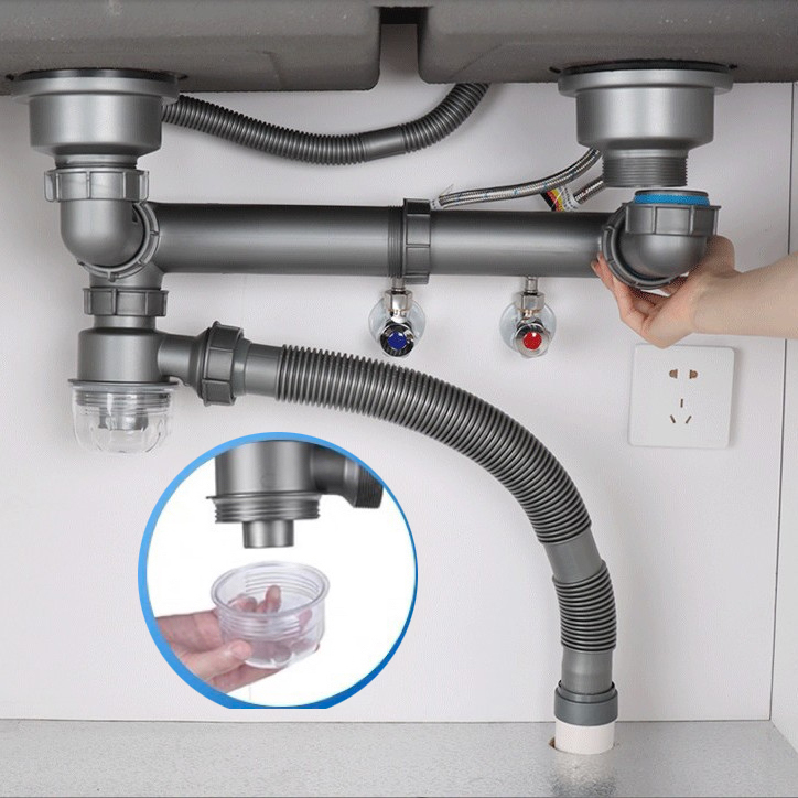 Bộ Xi Phông Thoát Nước Chậu Rửa Bát, Bầu Xả Inox 304, Thoát Nước Nhanh, Ngăn Mùi Hôi