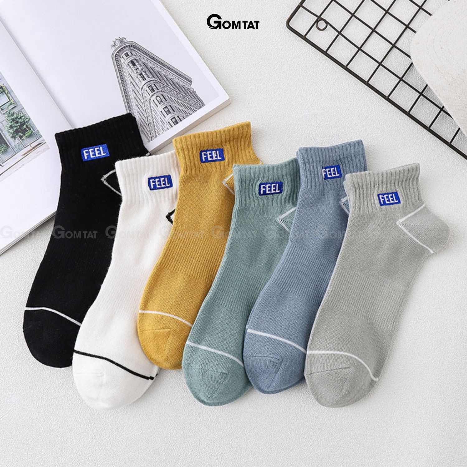 Set 6 đôi tất vớ nam cổ ngắn GOMTAT cao cấp mẫu Feel, chất liệu cotton mềm mại thoáng mát cực êm chân - NACN-FEEL-CB6