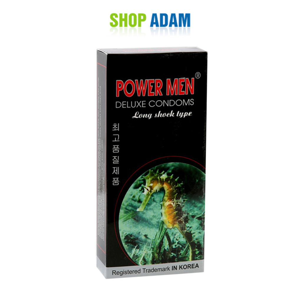 Hình ảnh Bao Cao Su Kéo Dài Thời Gian Yêu Power Men Cá Ngựa Đen Hộp 12 Chiếc - Shop Adam