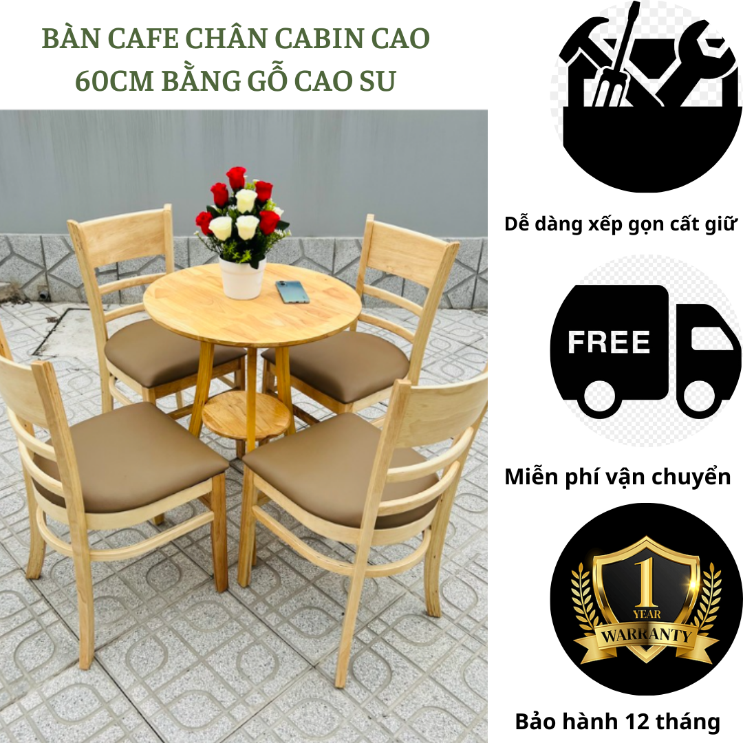 Bàn trà tròn-Bàn cà phê mặt tròn chân tròn-Bàn trà gỗ cao su thiên nhiên an toàn chắc chắn