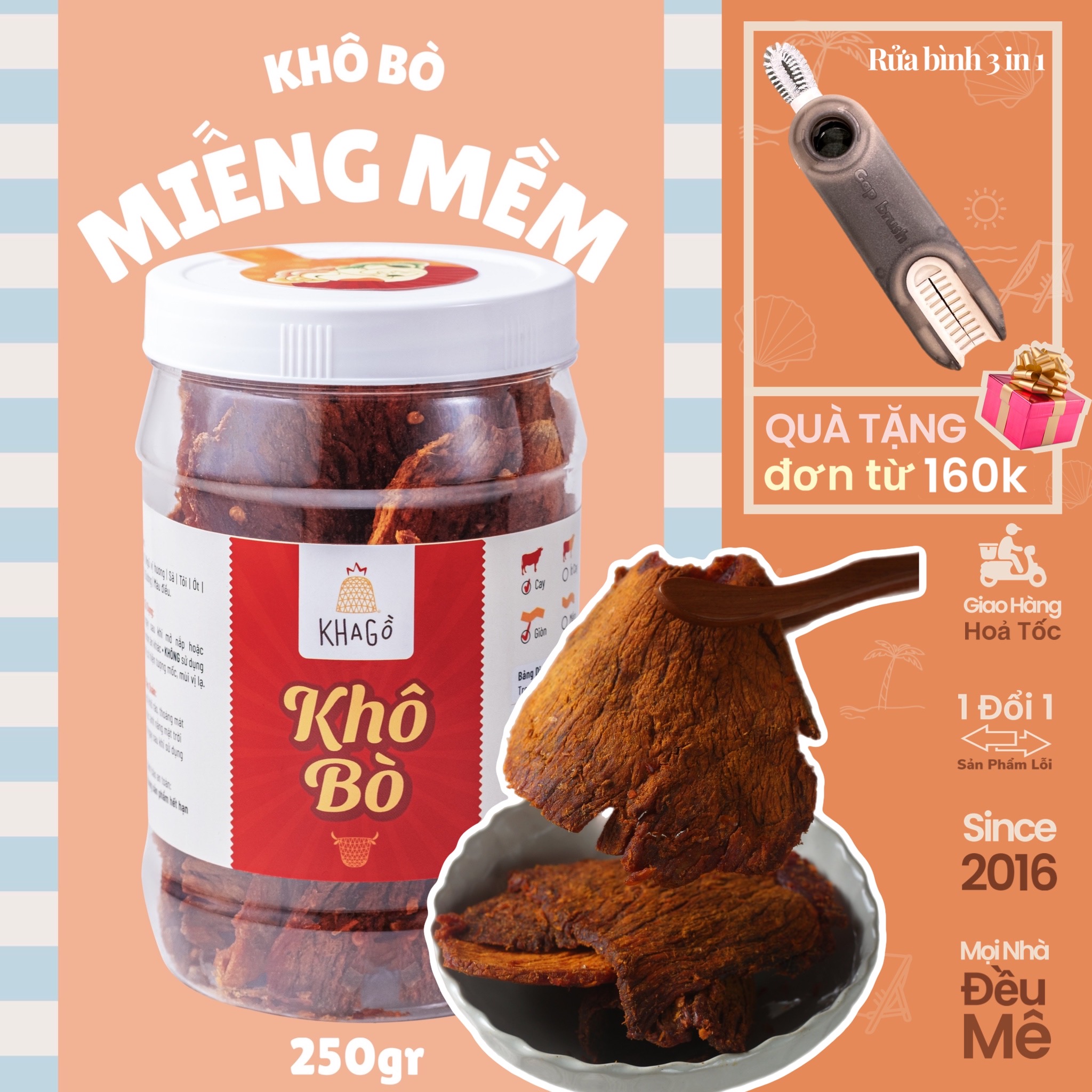 [Giá Tiết Kiệm] Combo 2 Khô Bò 250gr | Kha Gồ | Ăn vặt văn phòng, Đặc sản, Du lịch, Tiệc Tùng, Quà tặng