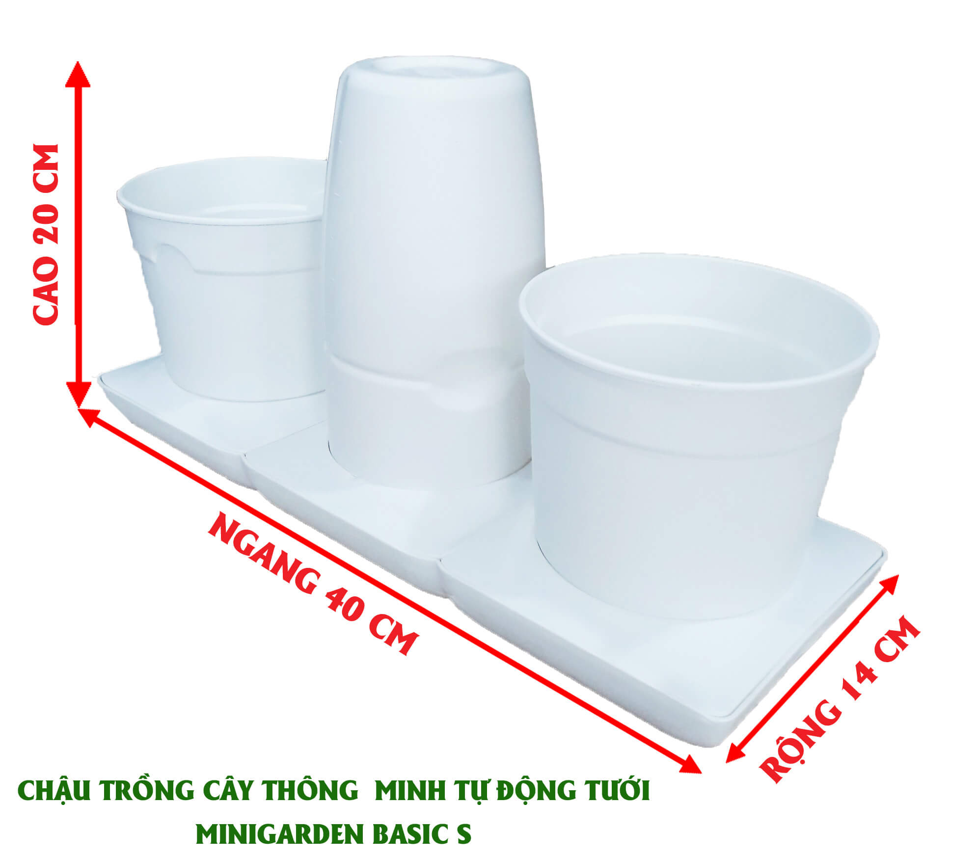 Chậu trồng rau sạch tự động tưới nước và tự chăm sóc rau tại nhà trong 2 tháng Minigarden Basic S (1 bộ gồm 2 chậu S, 1 khay hứng nước, 1 bình chứa nước và phân)