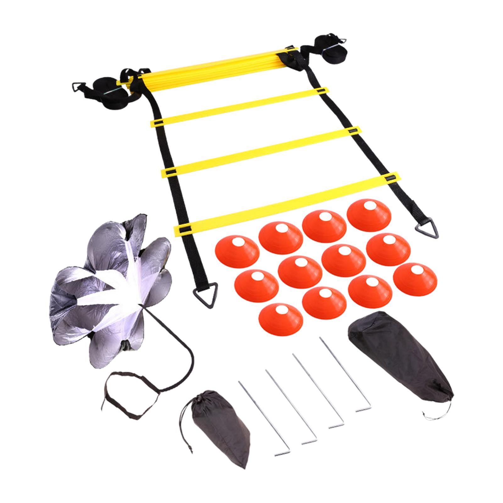 19.7ft Agility Ladder Training Set, Disc Cones, Resistance Parachute with Storage Pouch Trainer Equipment Workout for Sports, Track and Field